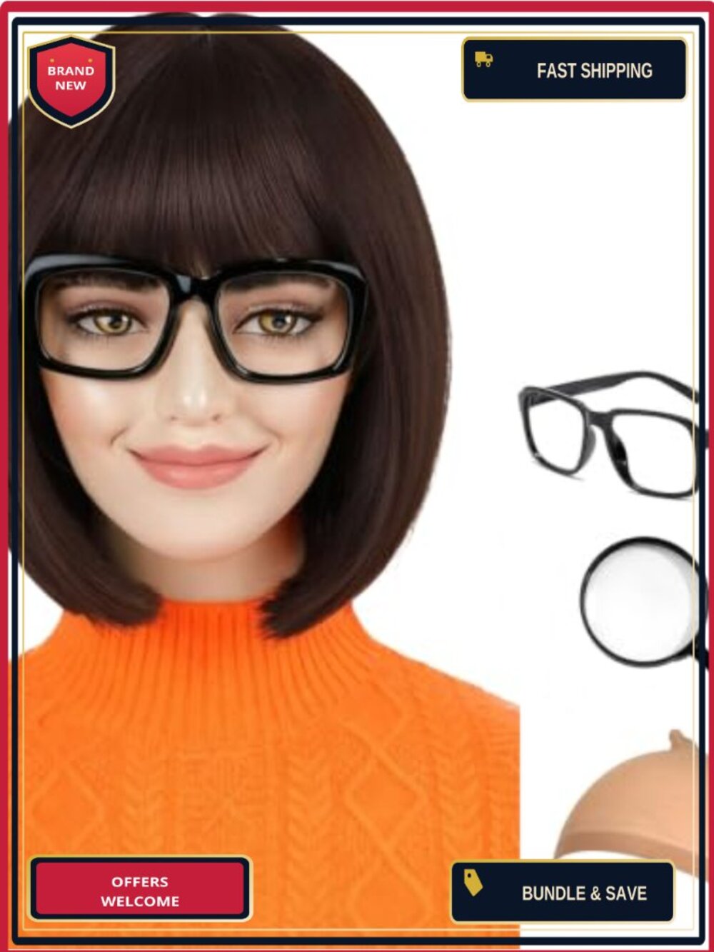 Heat Resistant Synthetic Bob Wig with Bangs and Eyeglass Frame